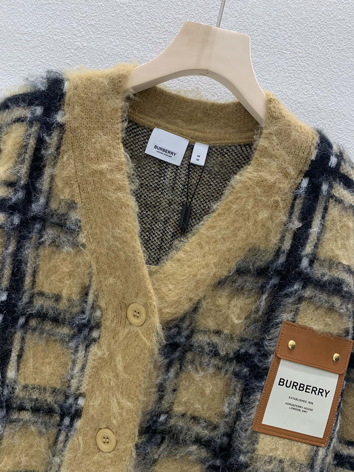Bv*b*rry nadeen check mohair cardigan in brown