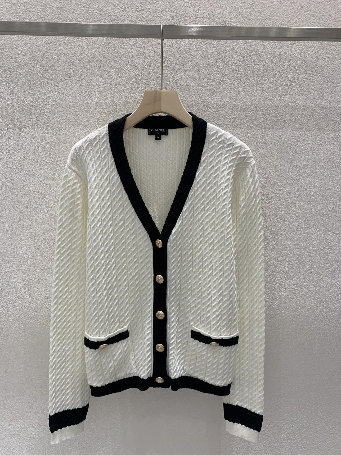 Ch**el contrast v-neck cardigan in white