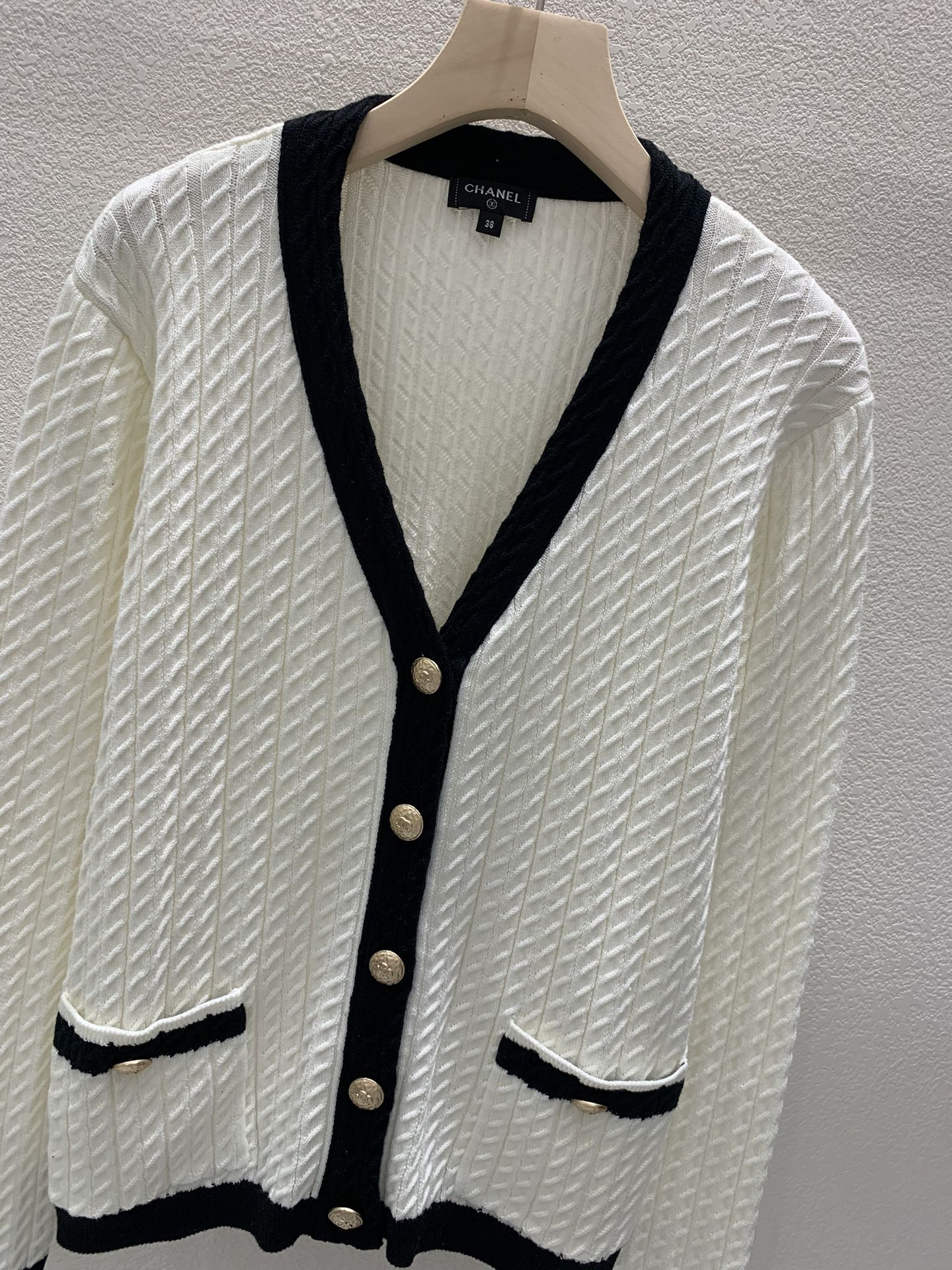 Ch**el contrast v-neck cardigan in white