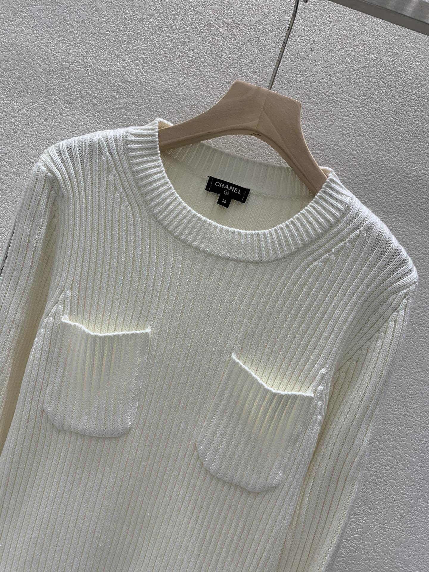 Ch**el zipper trim rib-knit sweater in white