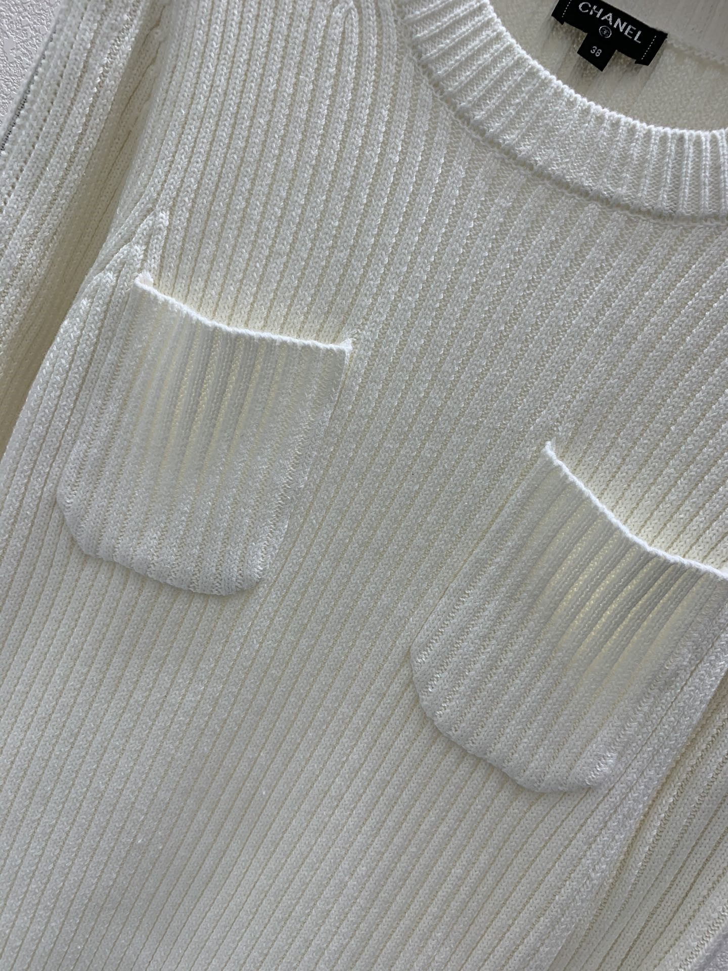 Ch**el zipper trim rib-knit sweater in white