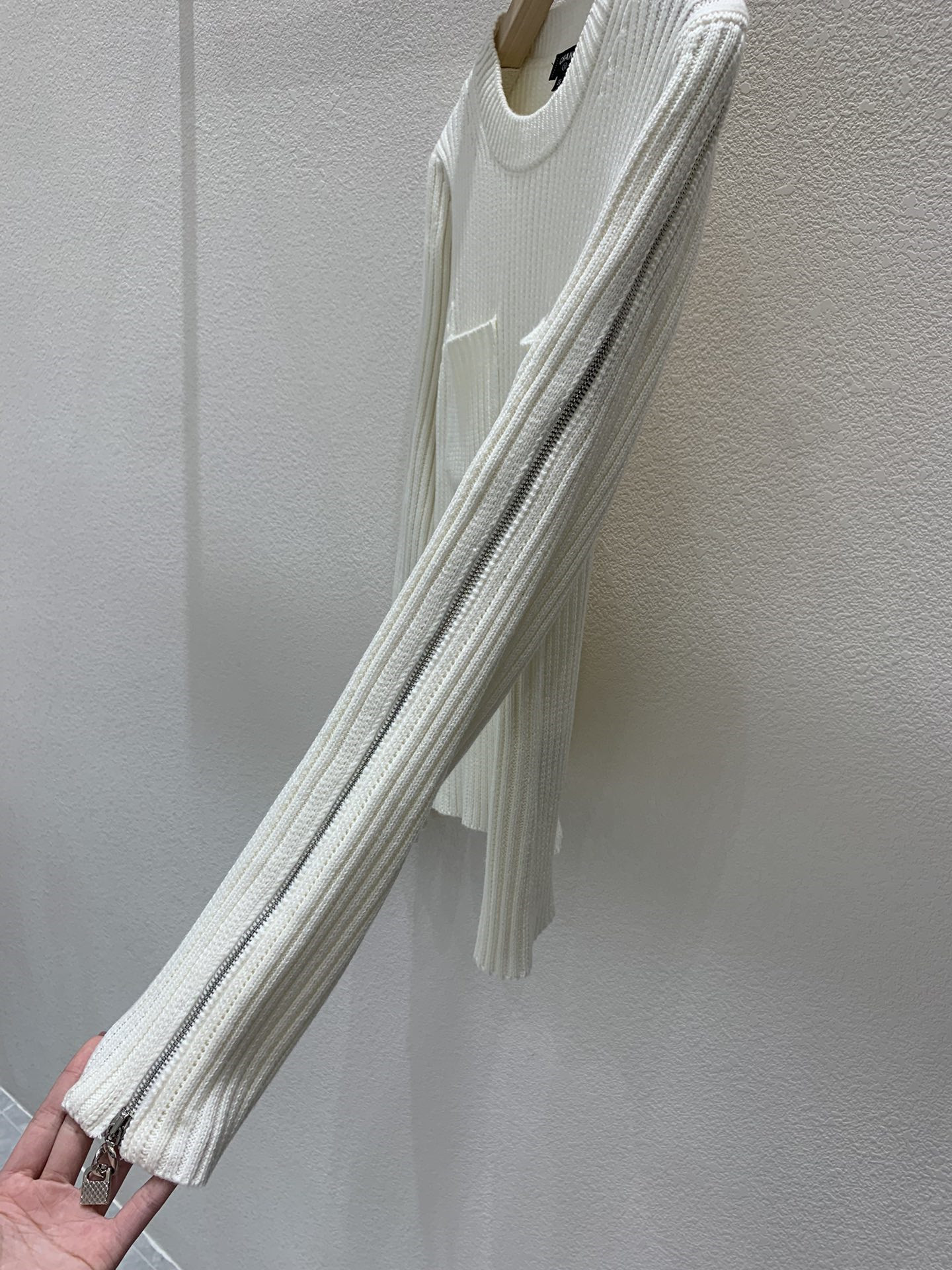 Ch**el zipper trim rib-knit sweater in white