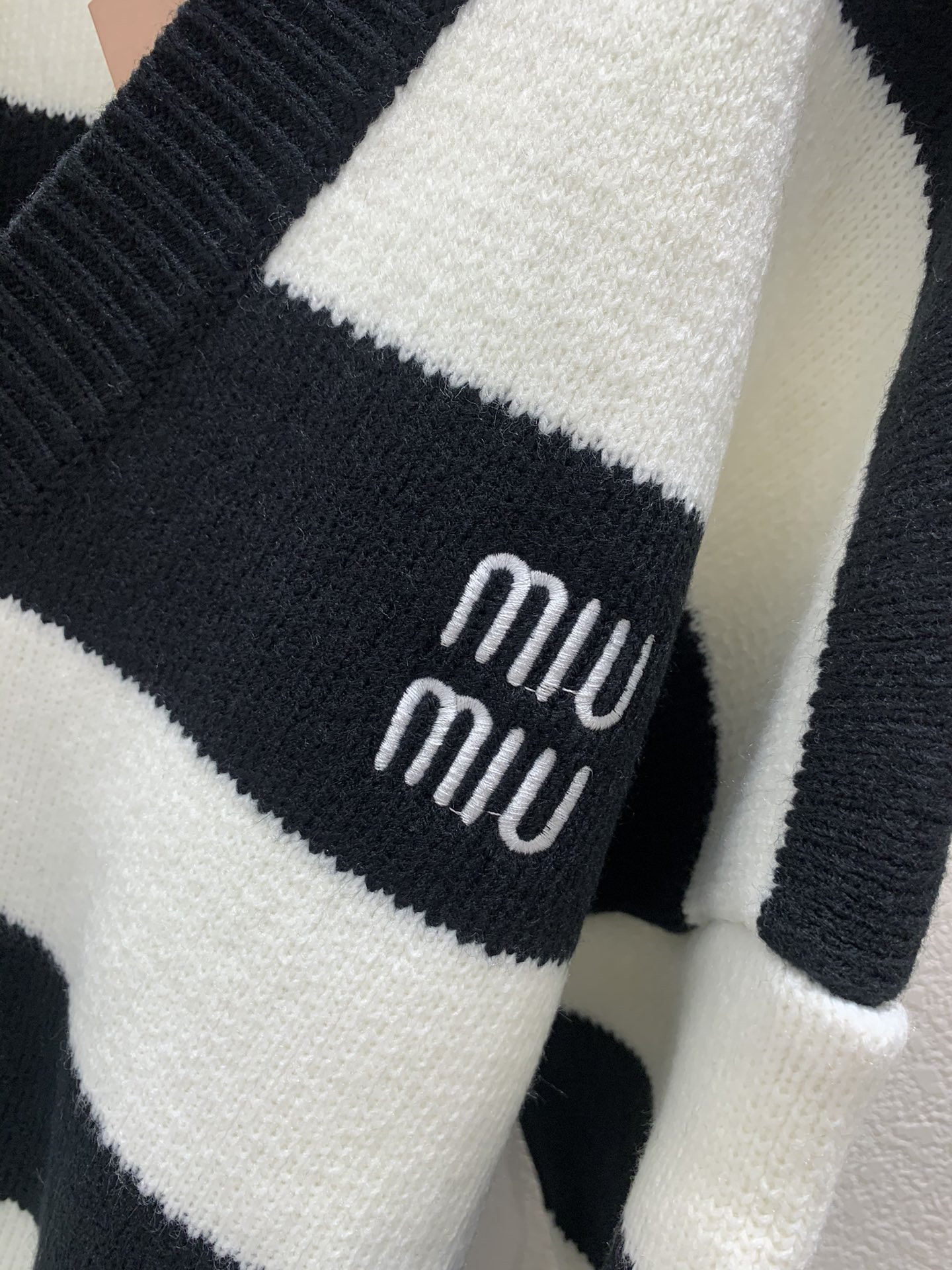 MIU MIU Striped Wool Cardigan Black/White