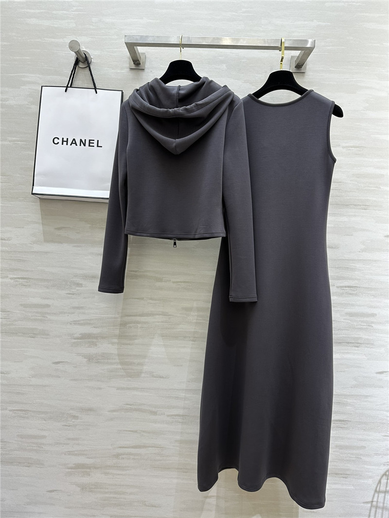 Ch**el hooded jacket + long skirt set