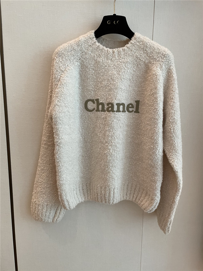 Ch**el cream printed logo wool sweater