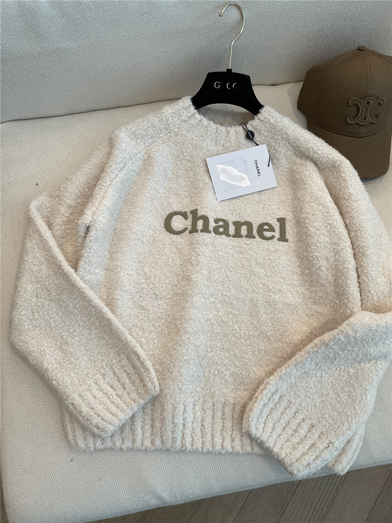Ch**el cream printed logo wool sweater