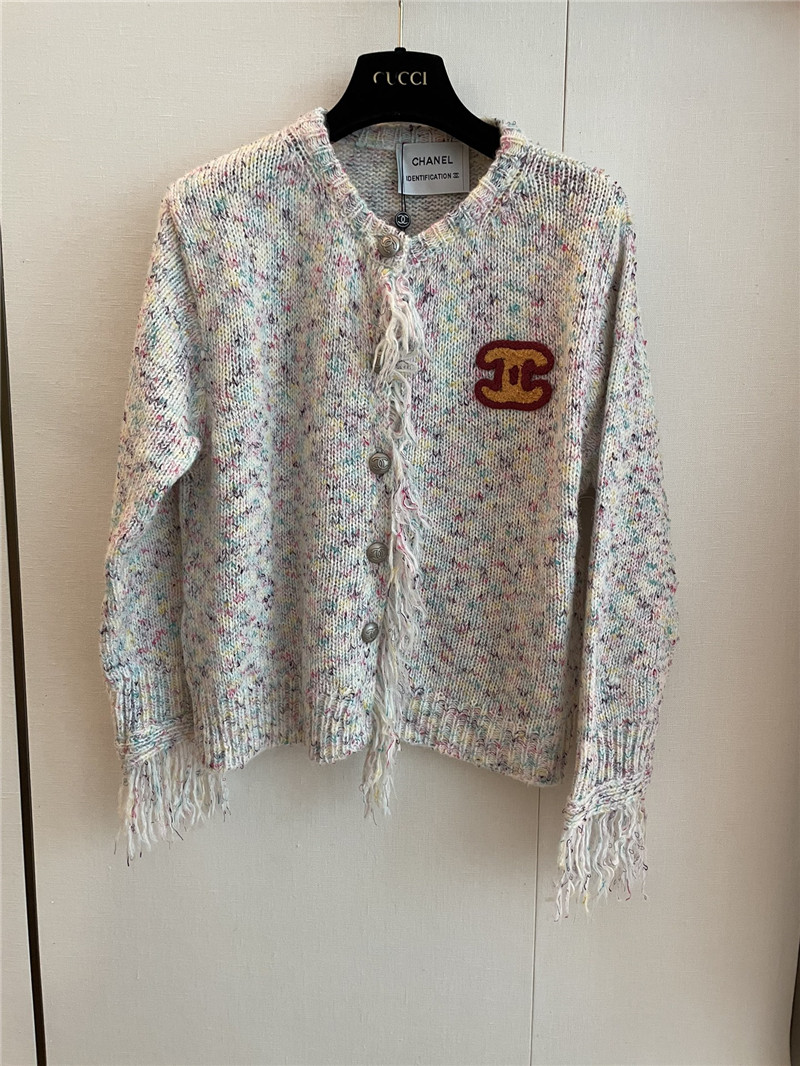 Ch**el fringe trim knit cardigan in grey