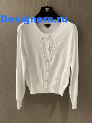 Ch**el white rib-knit crop cardigan