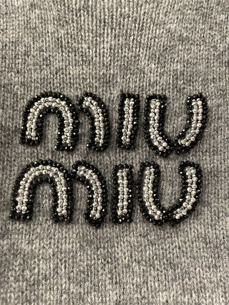 Miu Miu Cropped Sweater with Rhinestones Grey