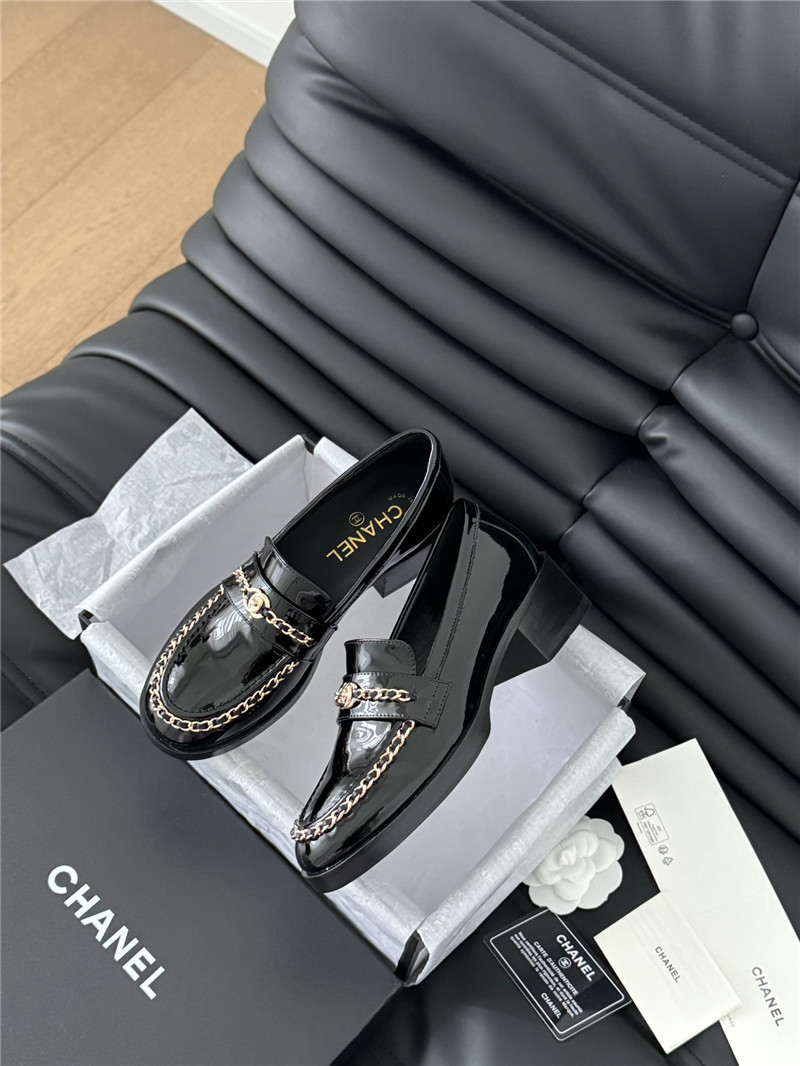 Ch**el chain white patent loafers