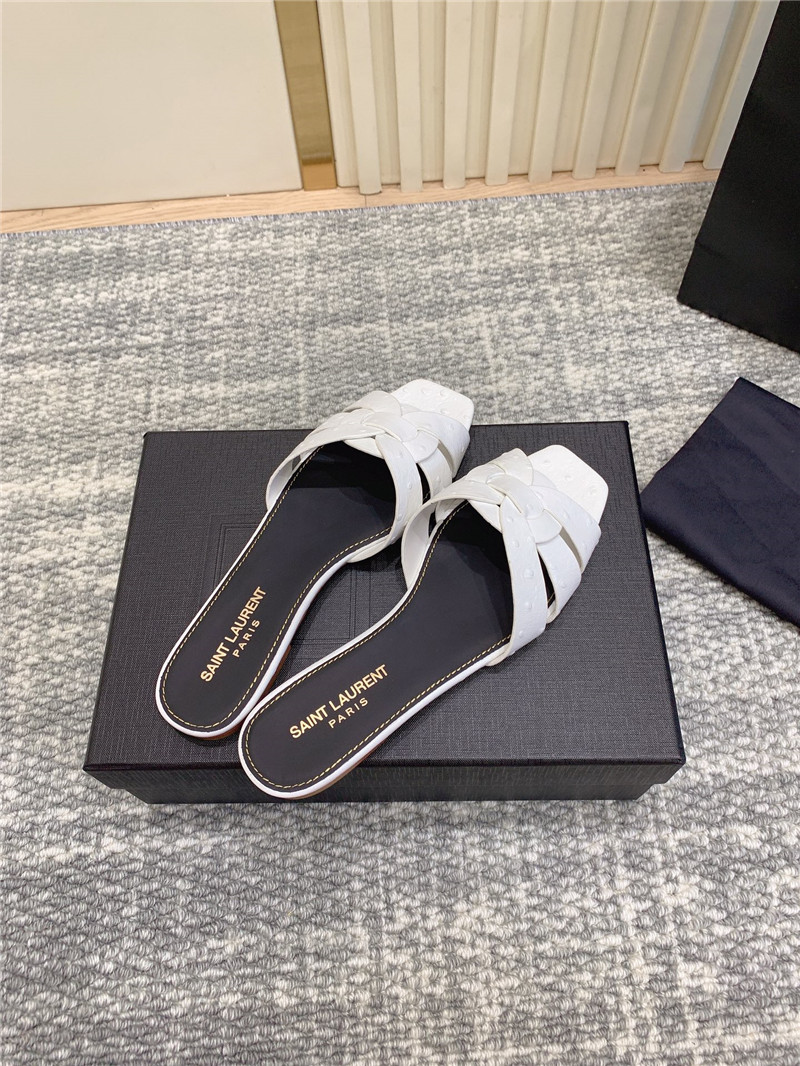 Y51 tribute mules in white ostrich leather