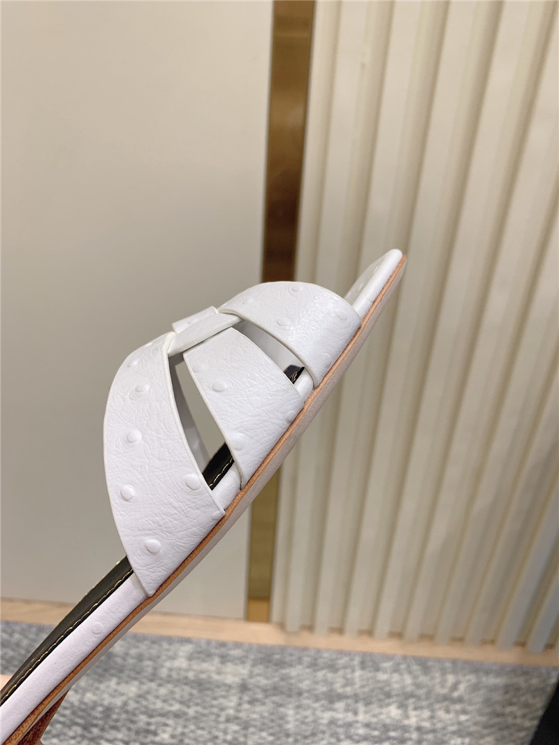 Y51 tribute mules in white ostrich leather