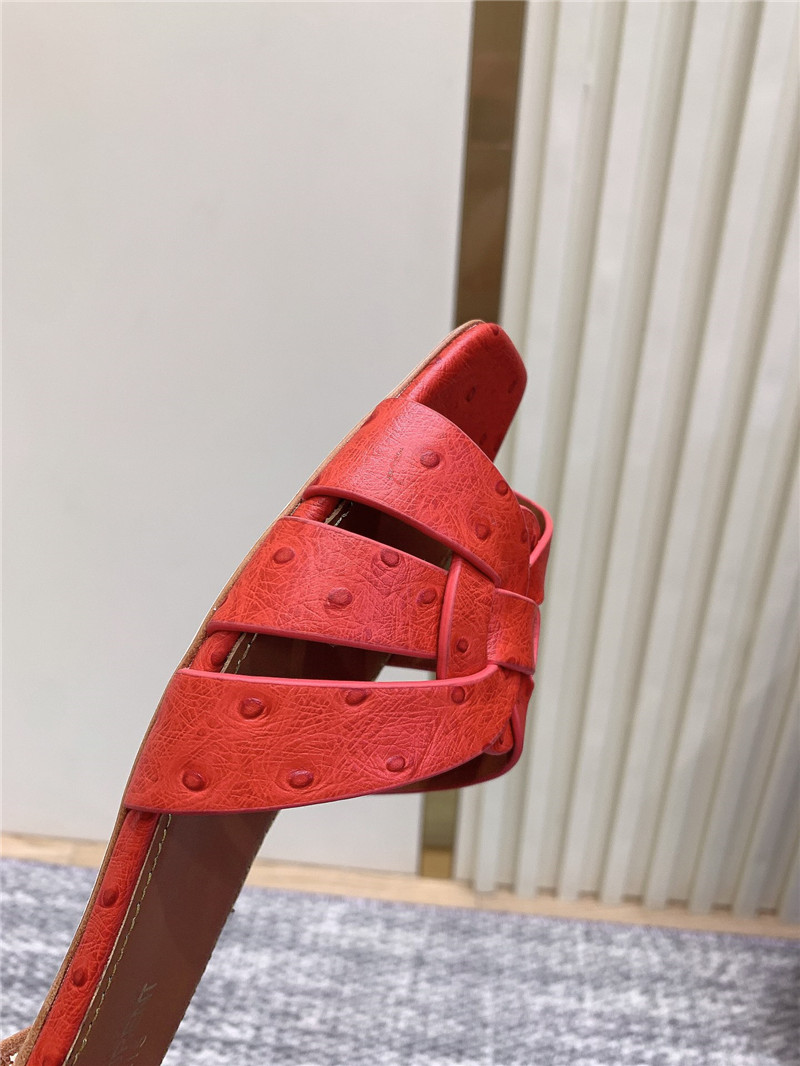 Y51 tribute mules in red ostrich leather