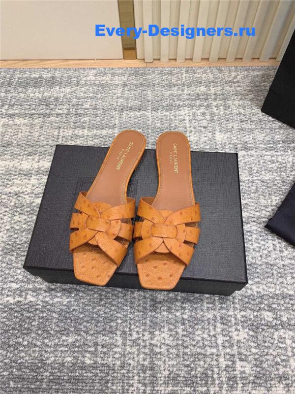 Y51 tribute mules in orange ostrich leather