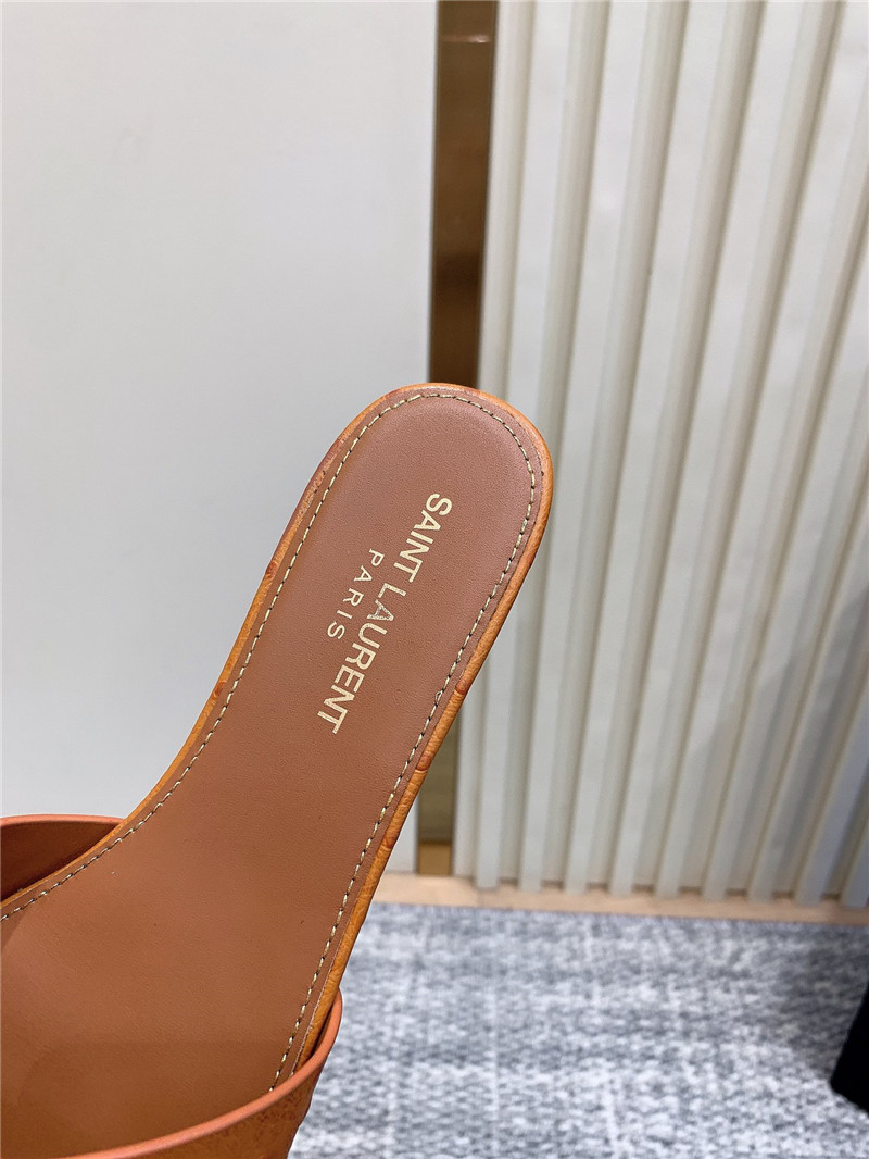 Y51 tribute mules in orange ostrich leather