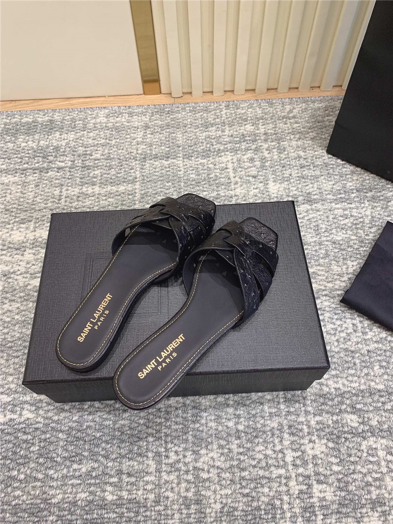 Y51 tribute mules in black ostrich leather