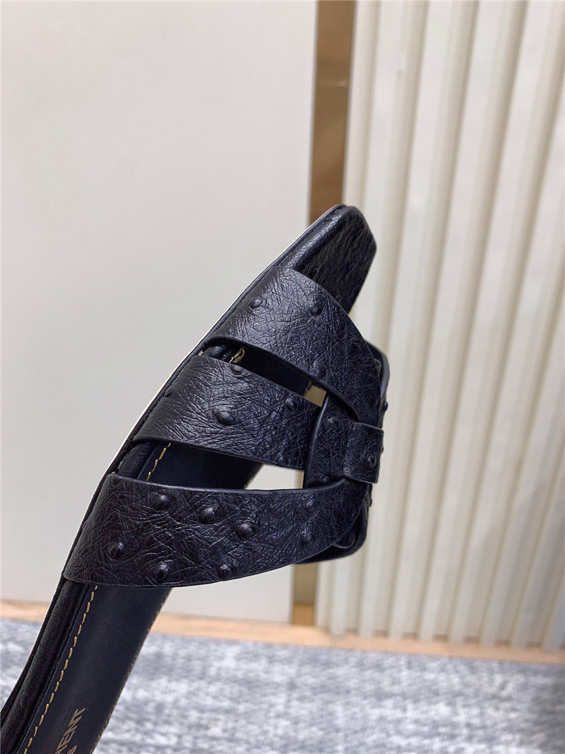 Y51 tribute mules in black ostrich leather