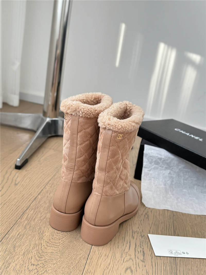 Ch**el beige suede calfskin wool boots