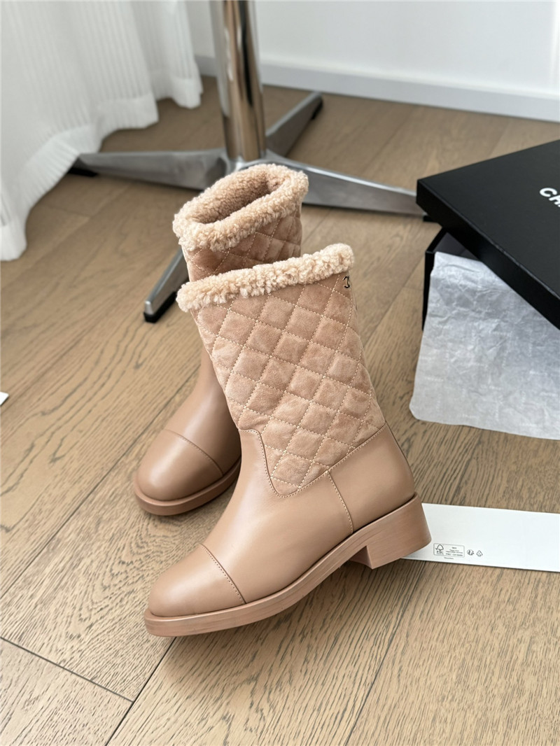 Ch**el beige suede calfskin wool boots