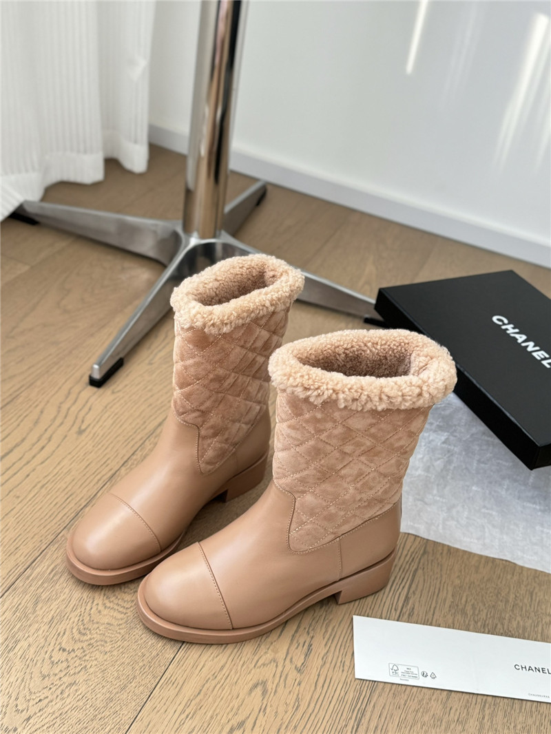 Ch**el beige suede calfskin wool boots