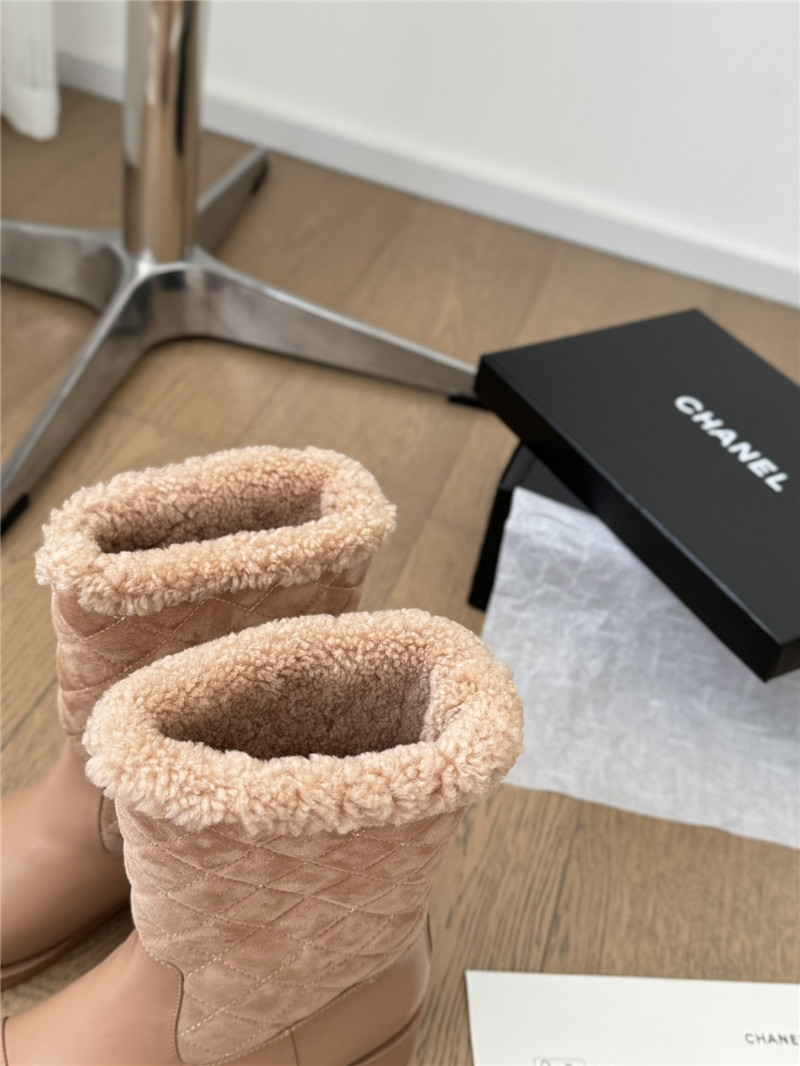 Ch**el beige suede calfskin wool boots