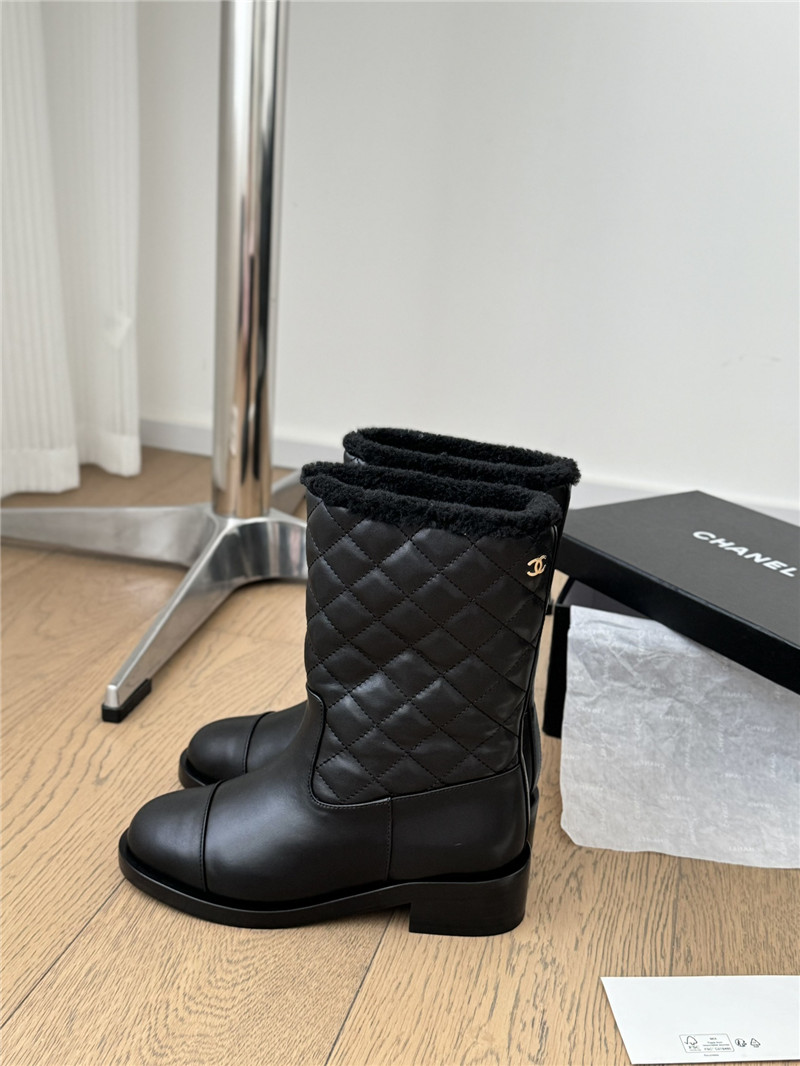 Ch**el black suede calfskin wool boots