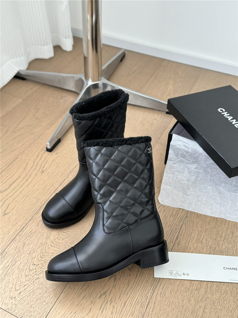 Ch**el black suede calfskin wool boots