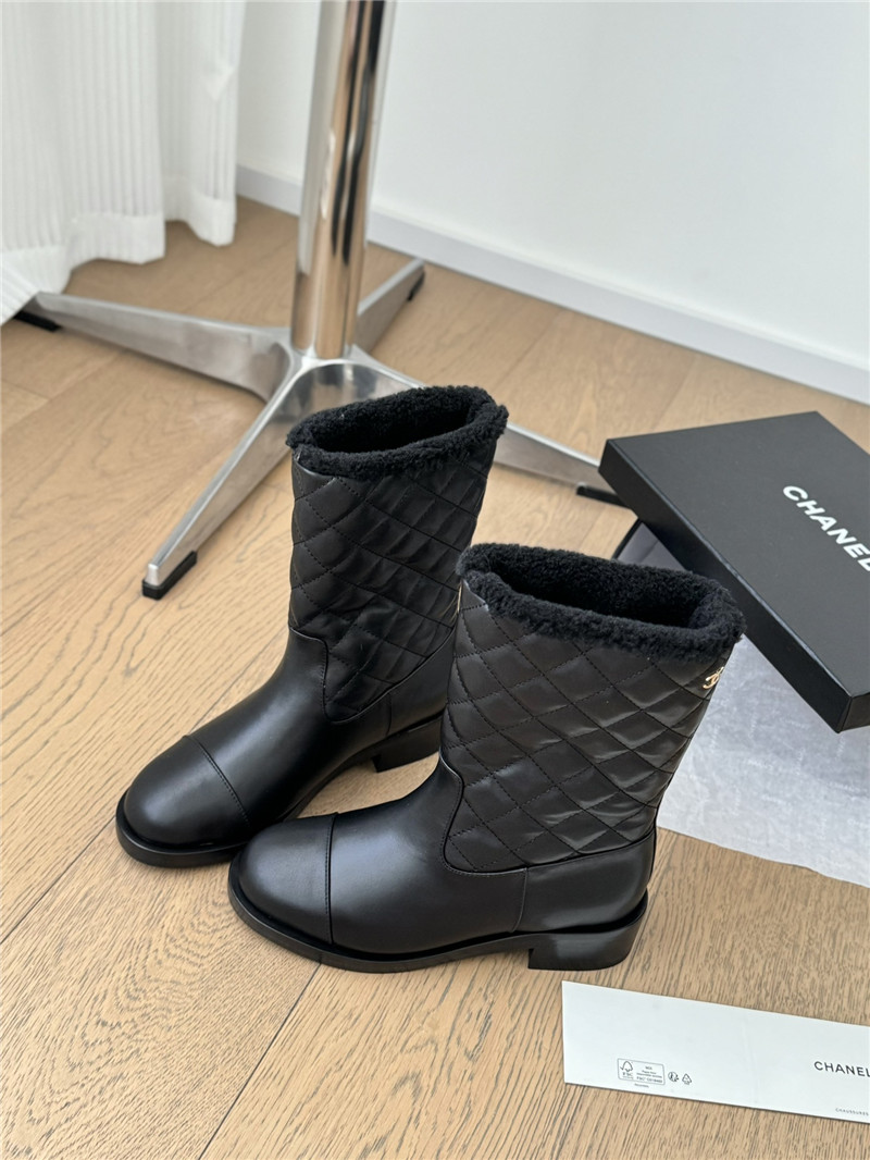 Ch**el black suede calfskin wool boots