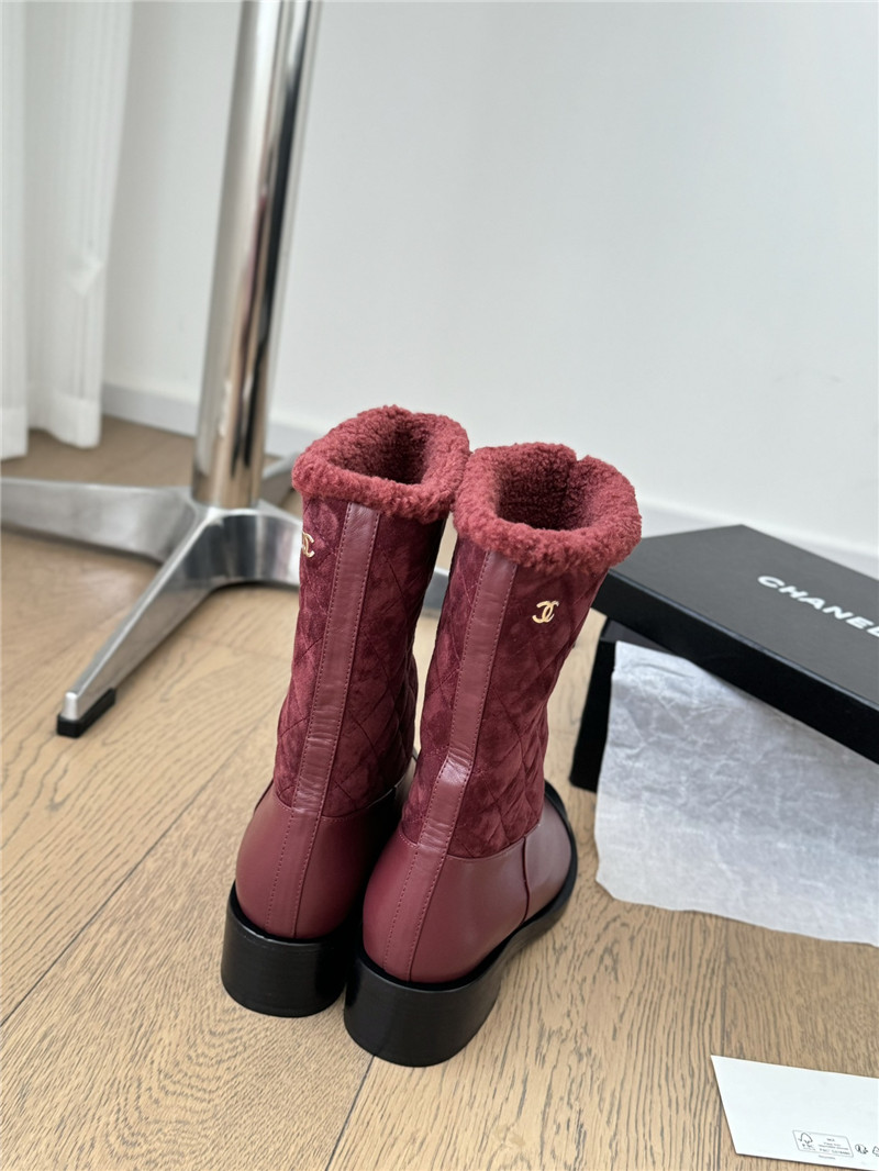 Ch**el burgundy suede calfskin wool boots