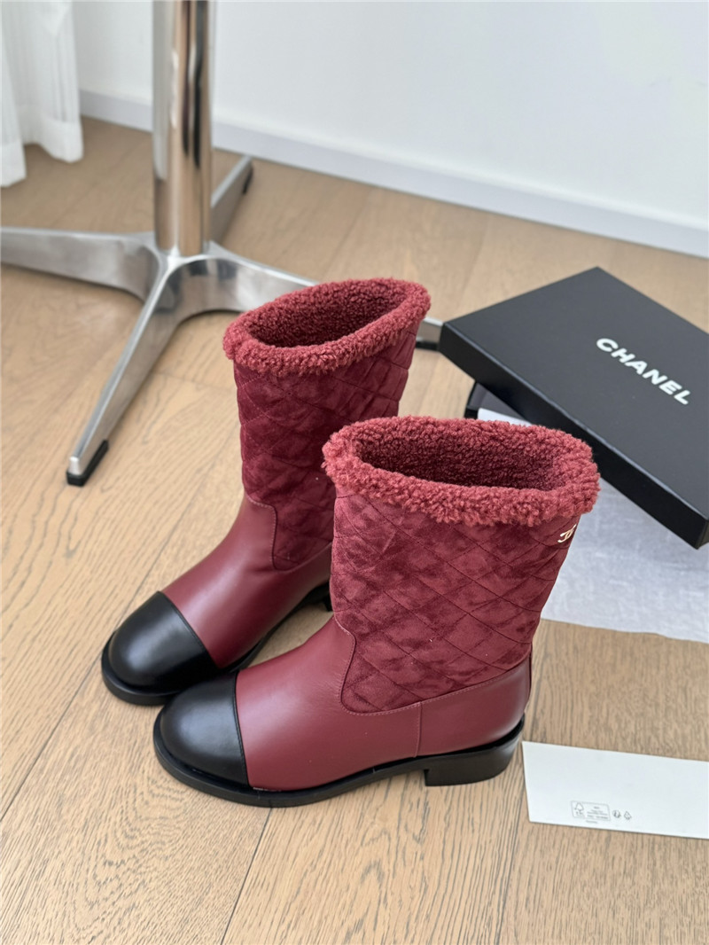 Ch**el burgundy suede calfskin wool boots