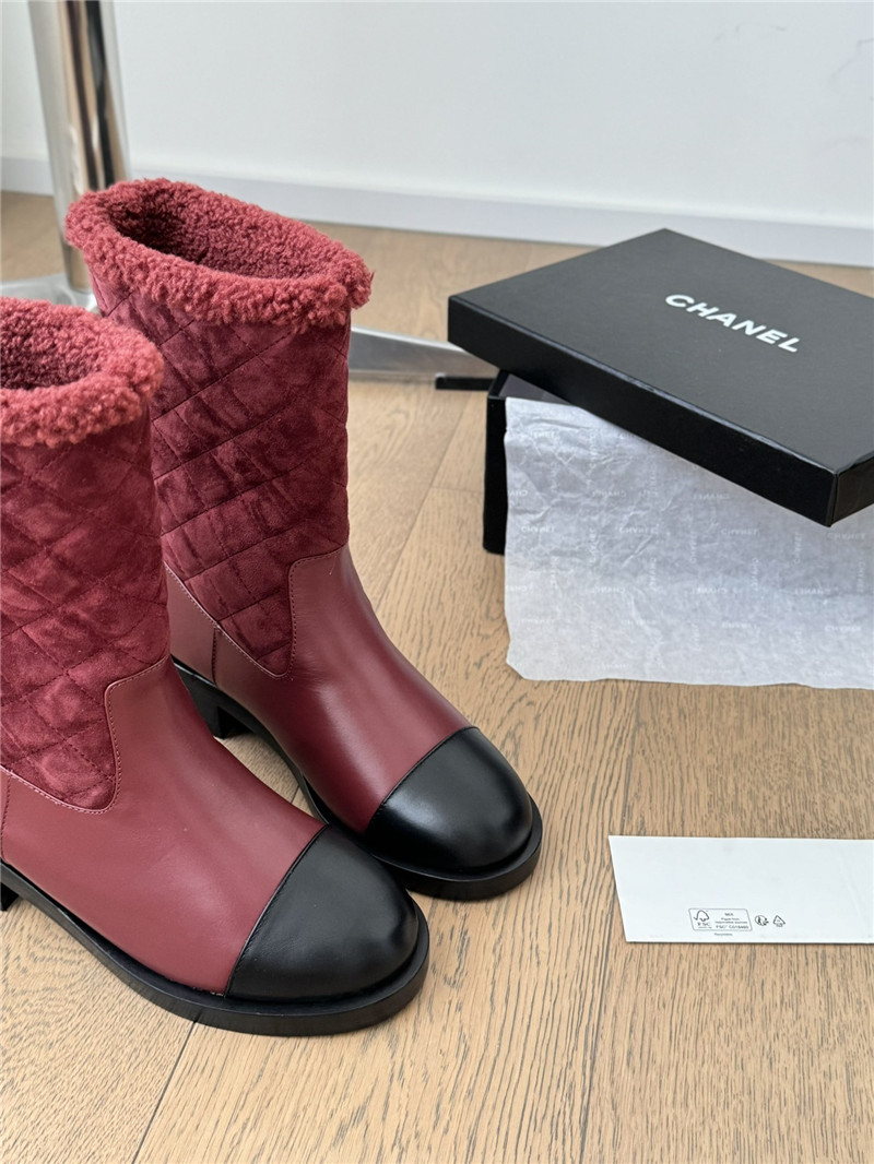 Ch**el burgundy suede calfskin wool boots