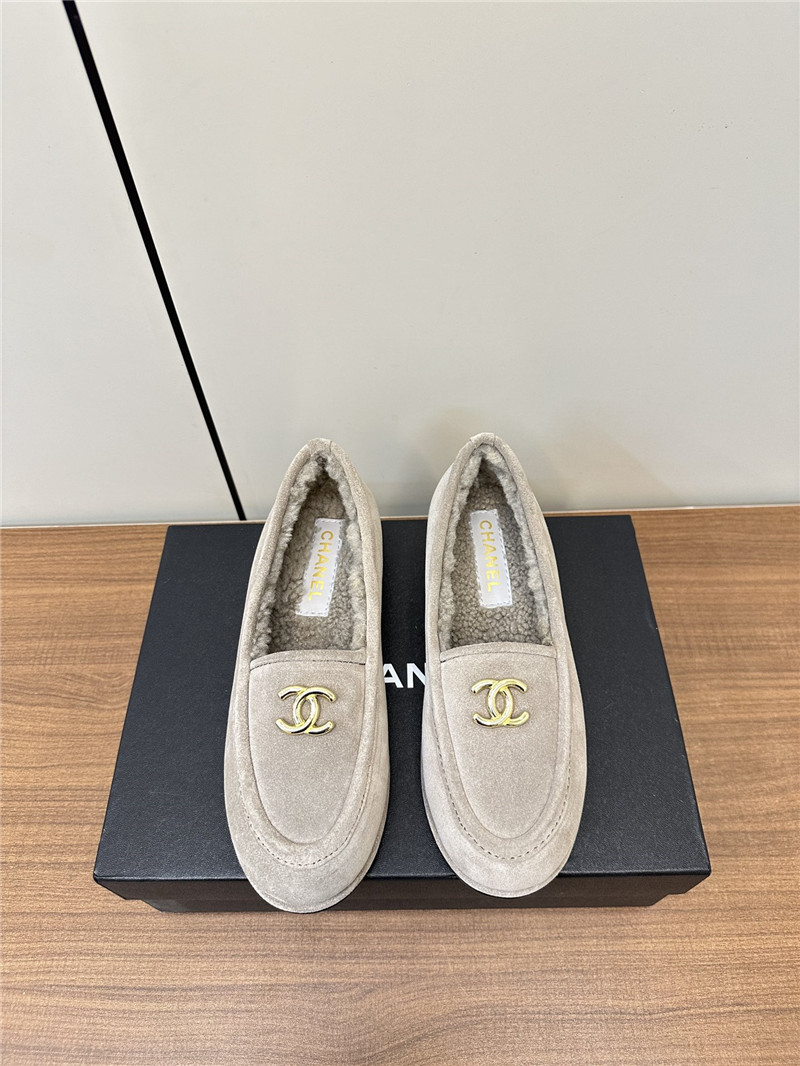 Ch**el grey suede shearling loafers