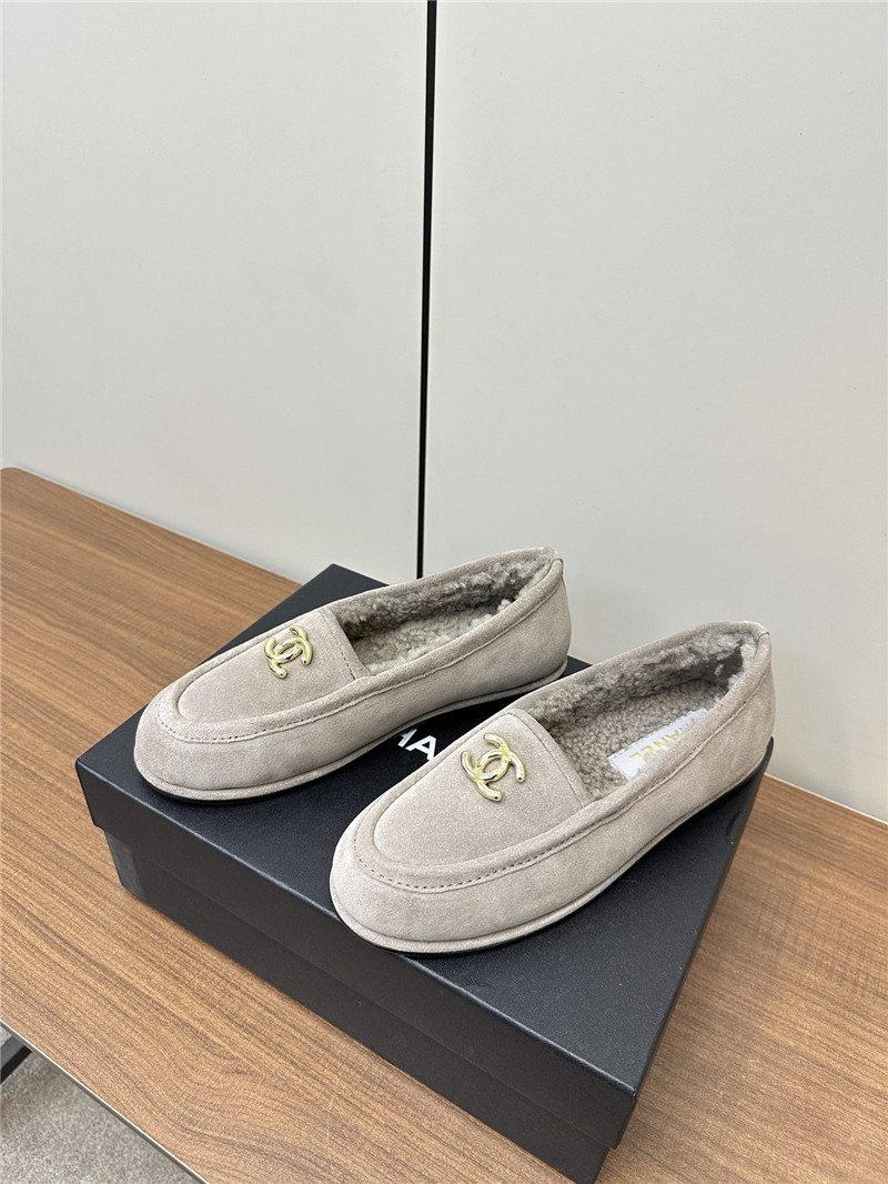 Ch**el grey suede shearling loafers