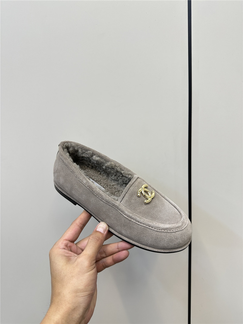 Ch**el grey suede shearling loafers