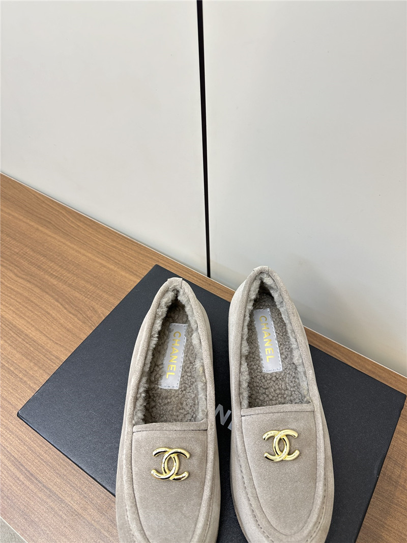 Ch**el grey suede shearling loafers