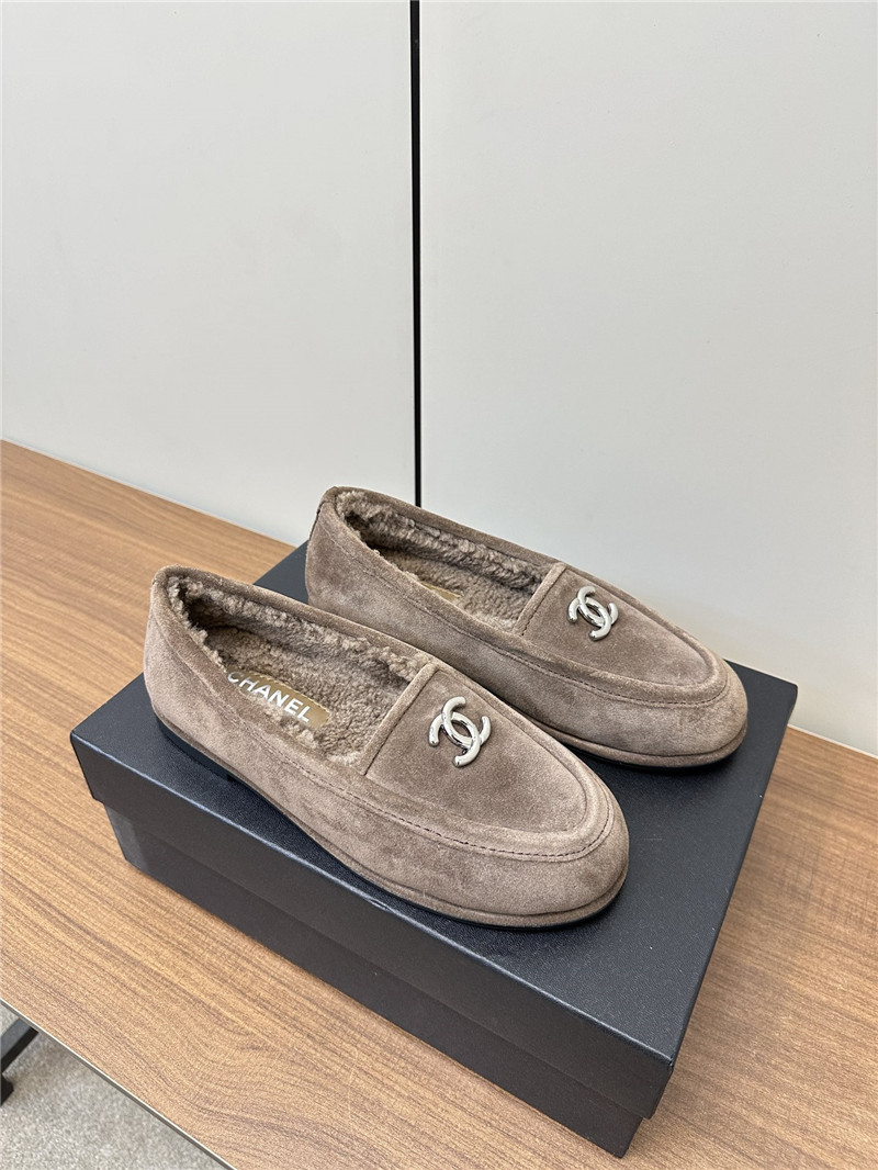 Ch**el beige suede shearling loafers