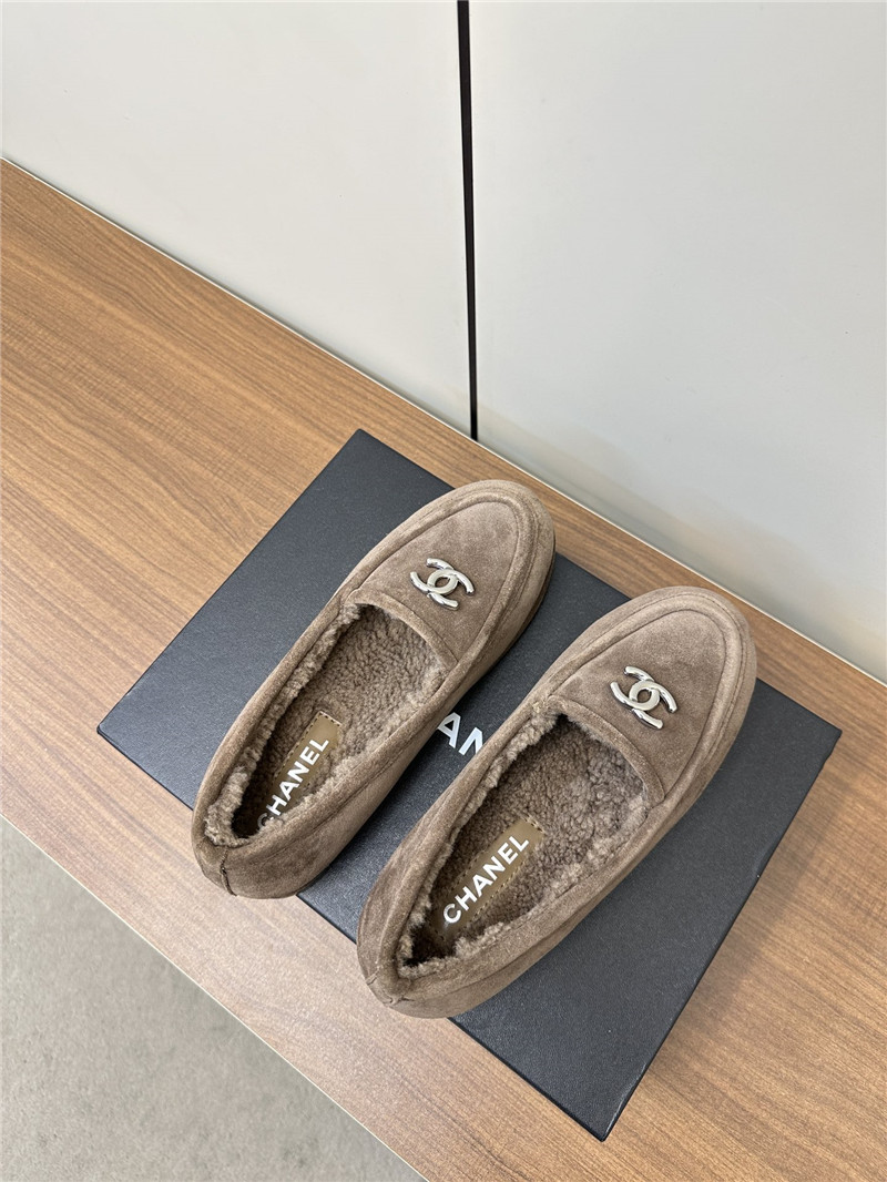 Ch**el beige suede shearling loafers
