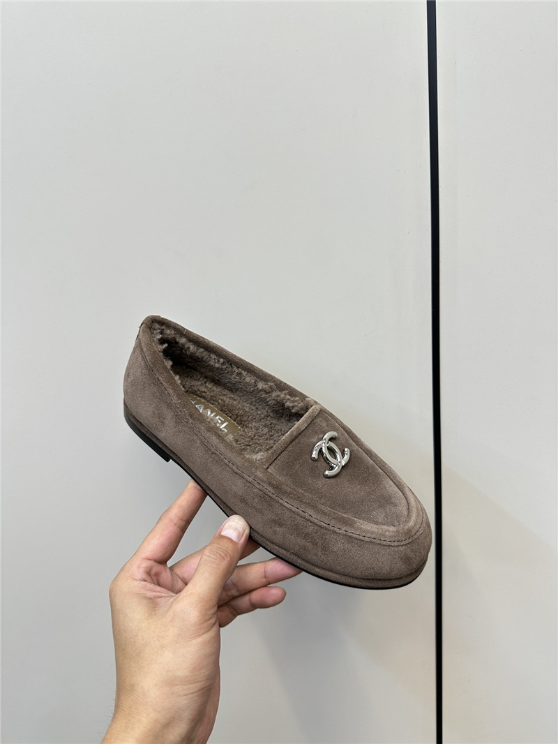 Ch**el beige suede shearling loafers