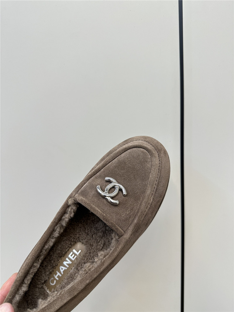 Ch**el beige suede shearling loafers