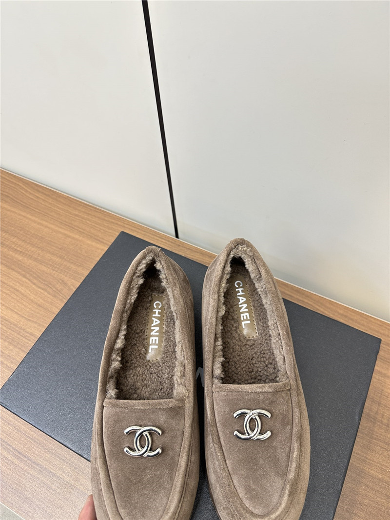 Ch**el beige suede shearling loafers