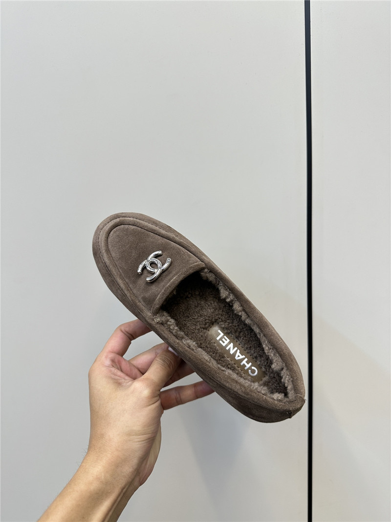 Ch**el beige suede shearling loafers