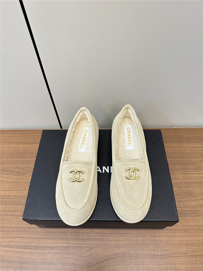 Ch**el white suede shearling loafers
