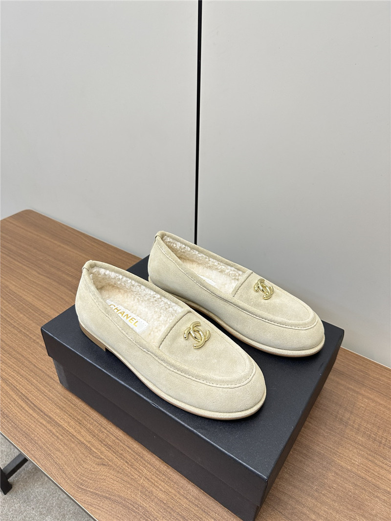 Ch**el white suede shearling loafers