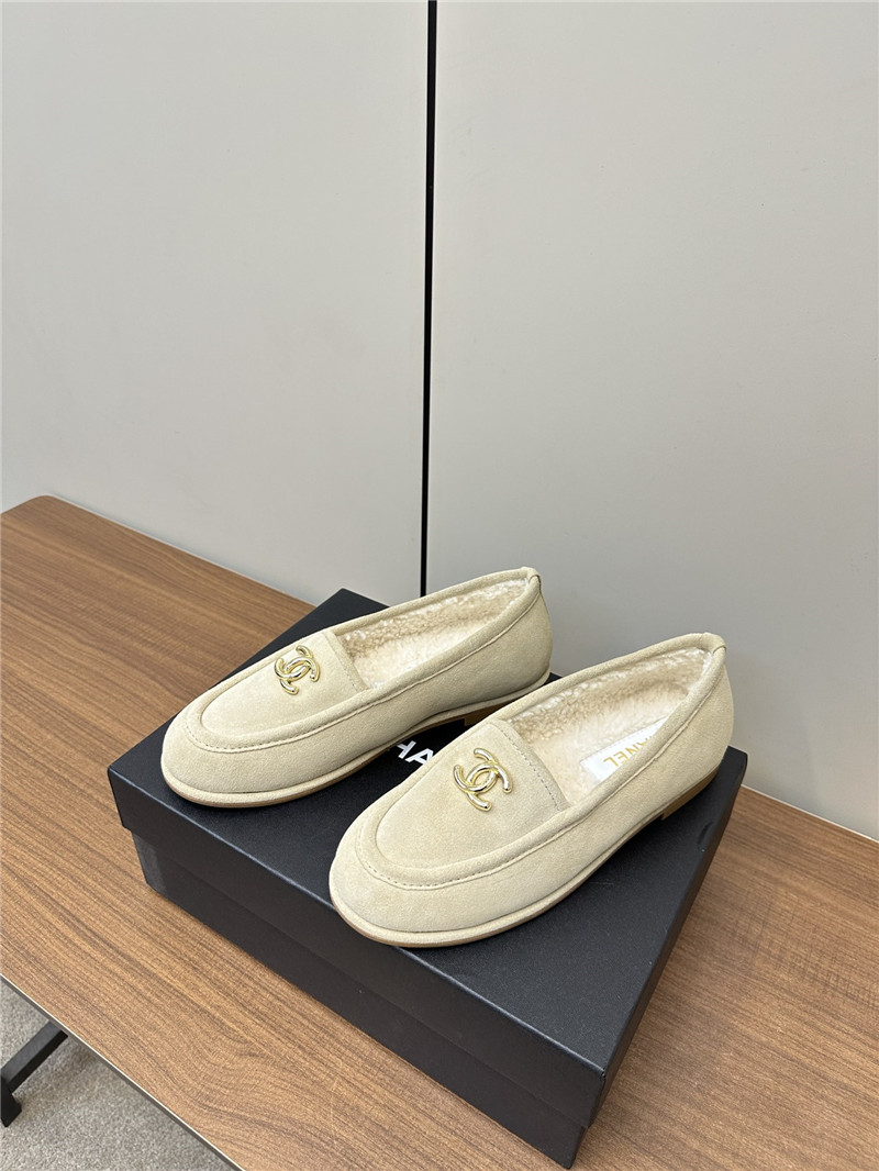 Ch**el white suede shearling loafers