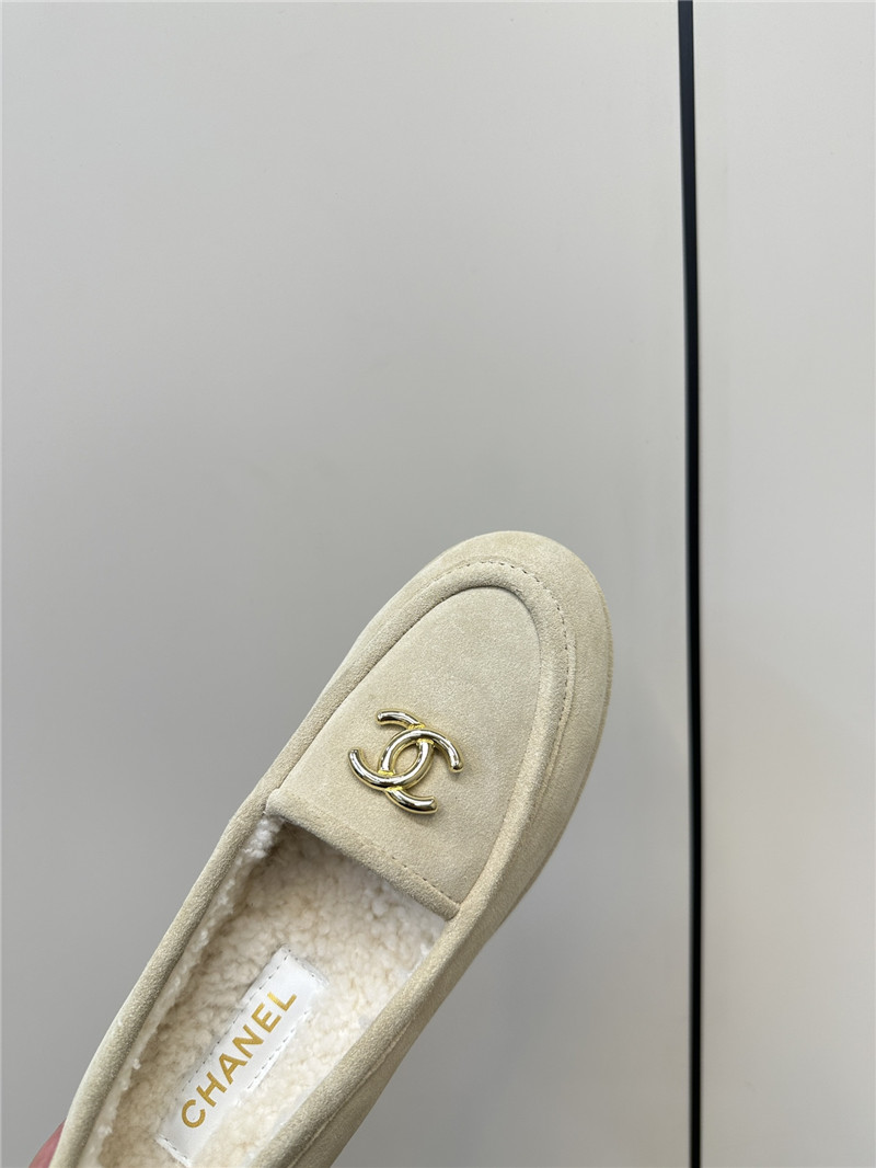 Ch**el white suede shearling loafers