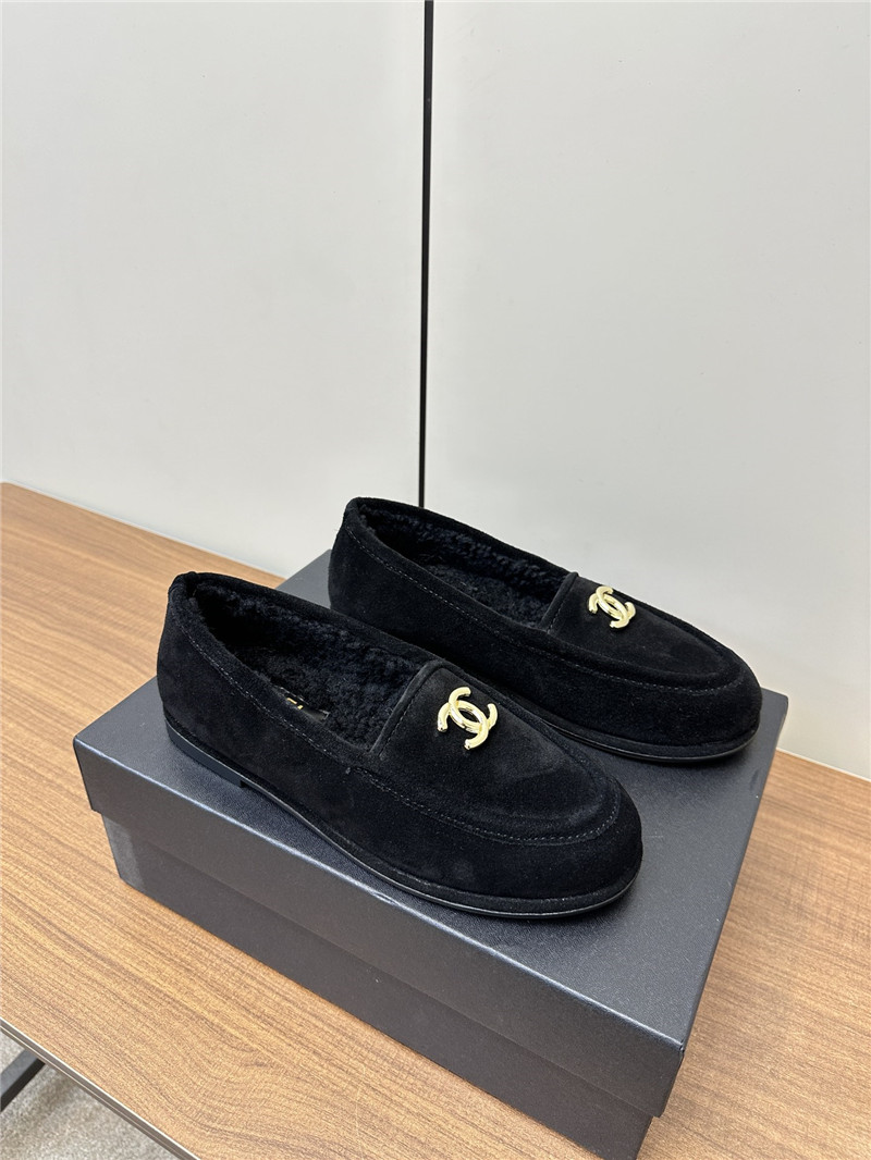 Ch**el black suede shearling loafers