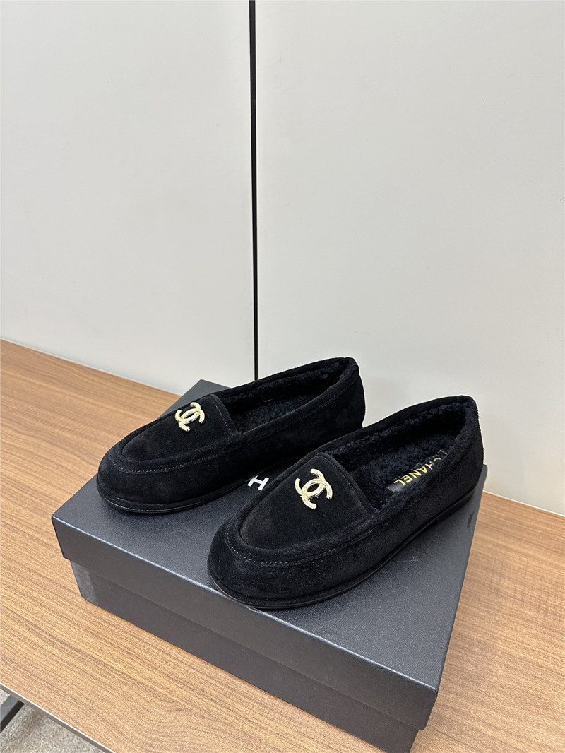 Ch**el black suede shearling loafers