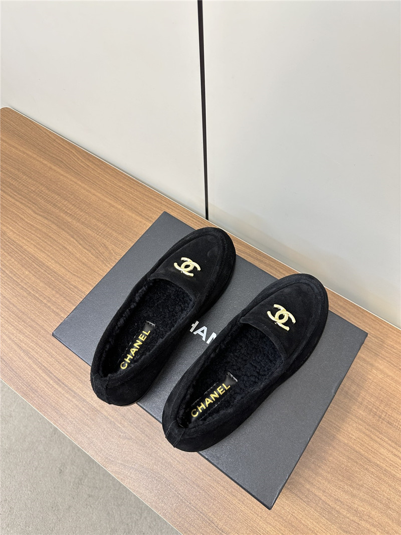 Ch**el black suede shearling loafers