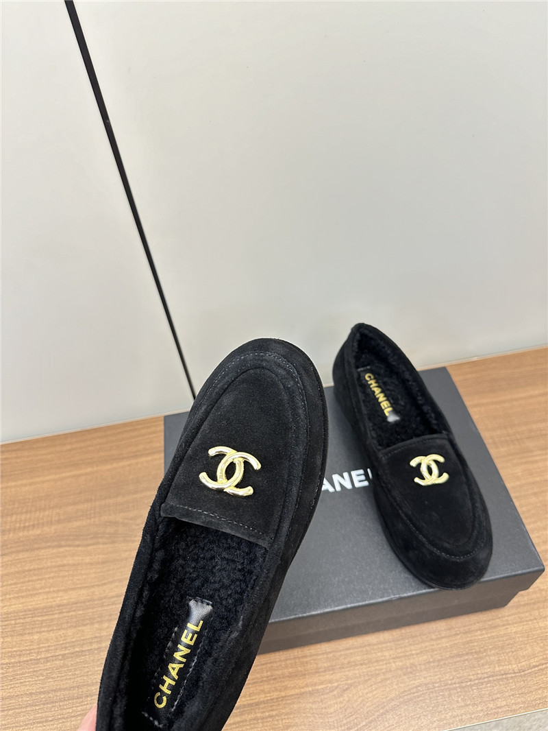 Ch**el black suede shearling loafers