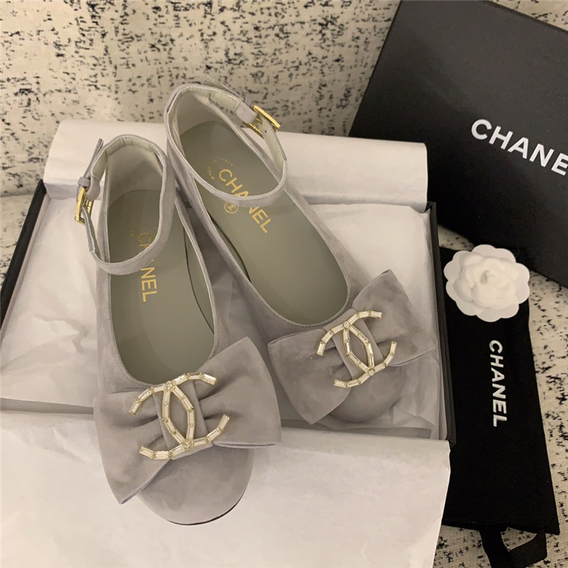 Ch**el mary janes grey velvet flats with strass & metal
